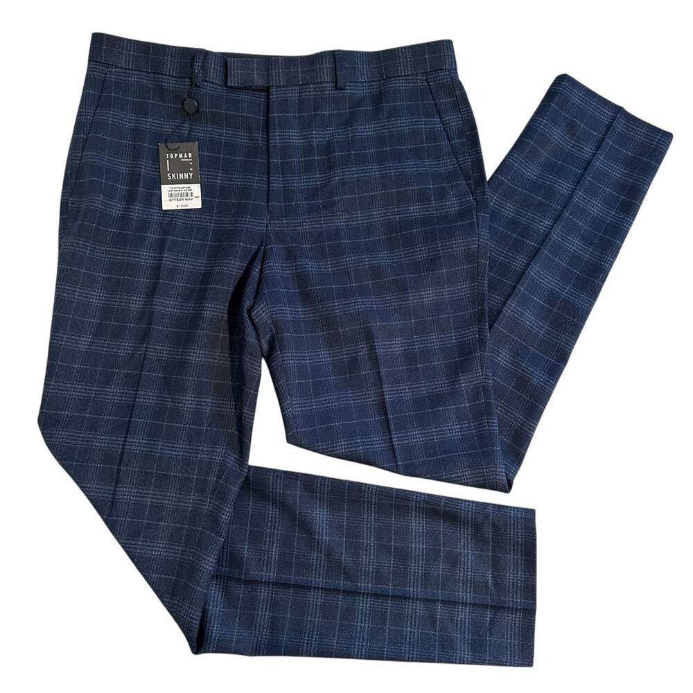 NWT Topman Skinny Plaid Suit Pants in Navy 34R